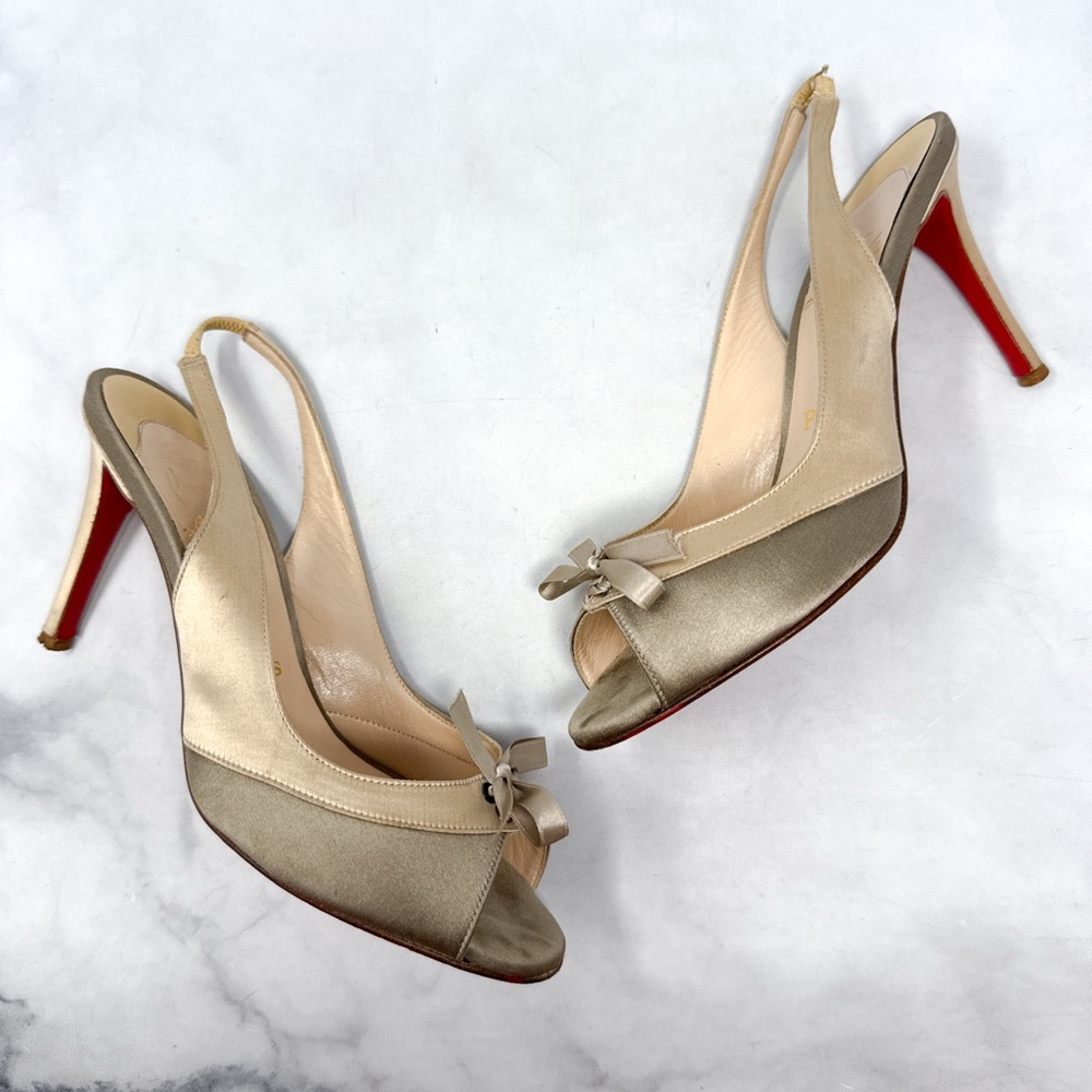 Christian Louboutin Vintage Y2K Alta Bellette Silk Satin Bow Pump Sandal Heels